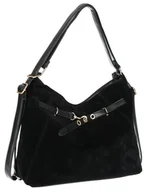 Torebki damskie - Torebka Damska zamsz Shopper Worek plecak 2w1 Pojemna A4 Torba 88026 Czarna - miniaturka - grafika 1