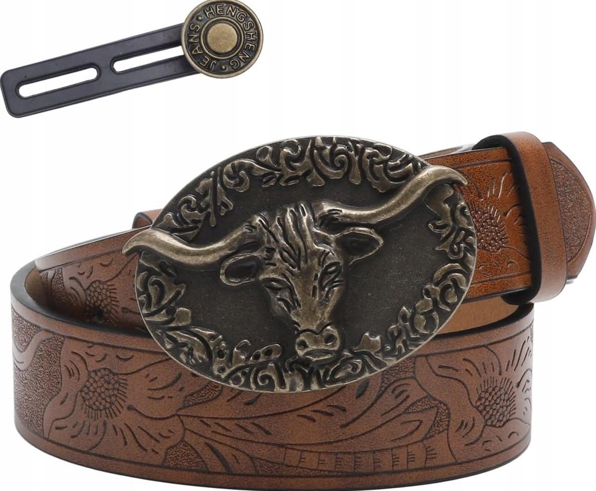 PASEK UNISEX KOWBOJSKI WESTERN BRĄZOWY KLAMRA KWADRATOWA NA CO DZIEŃ