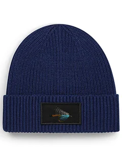 Czapka zimowa beanie wędkarska dla wędkarza na ryby na prezent "teal blue and silver" Granatowy - Czapki damskie - miniaturka - grafika 1