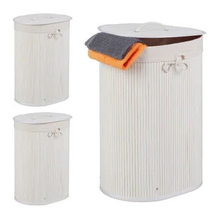 relaxdays 3 x bambusowy kosz na pranie owalny biały - Kosze na bieliznę relaxdays 3 x bambusowy kosz na pranie owalny biały - Kosze na bieliznę - miniaturka - grafika 1