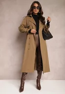 Płaszcze damskie - Ciemnozielony Płaszcz o Wydłużonym Fasonie Trencza z Guzikami i Paskiem Dennime - miniaturka - grafika 1