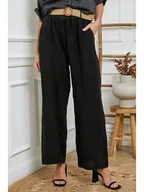 Spodnie damskie - Joséfine Lniane spodnie w kolorze czarnym - miniaturka - grafika 1