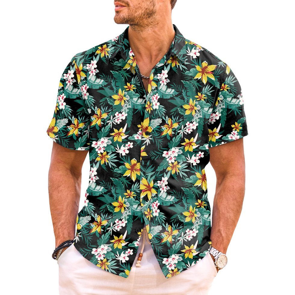 Męska Koszula Hawajska Krótki Rękaw Plażowa Tropikalna Letnia Zielona M
