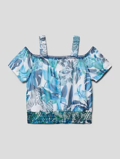 Bluzki dla dziewczynek - Bluzka z wycięciami na ramionach i wzorem na całej powierzchni - grafika 1