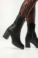 Botki damskie - Czarne botki damskie Sergio Leone na szerokim słupku elastyczna cholewka KZ222-CA - miniaturka - grafika 1