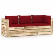 Meble ogrodowe - Ogrodowa sofa 3-os z poduszkami, impregnowane na zielono drewno kod: V-3074564 - miniaturka - grafika 1