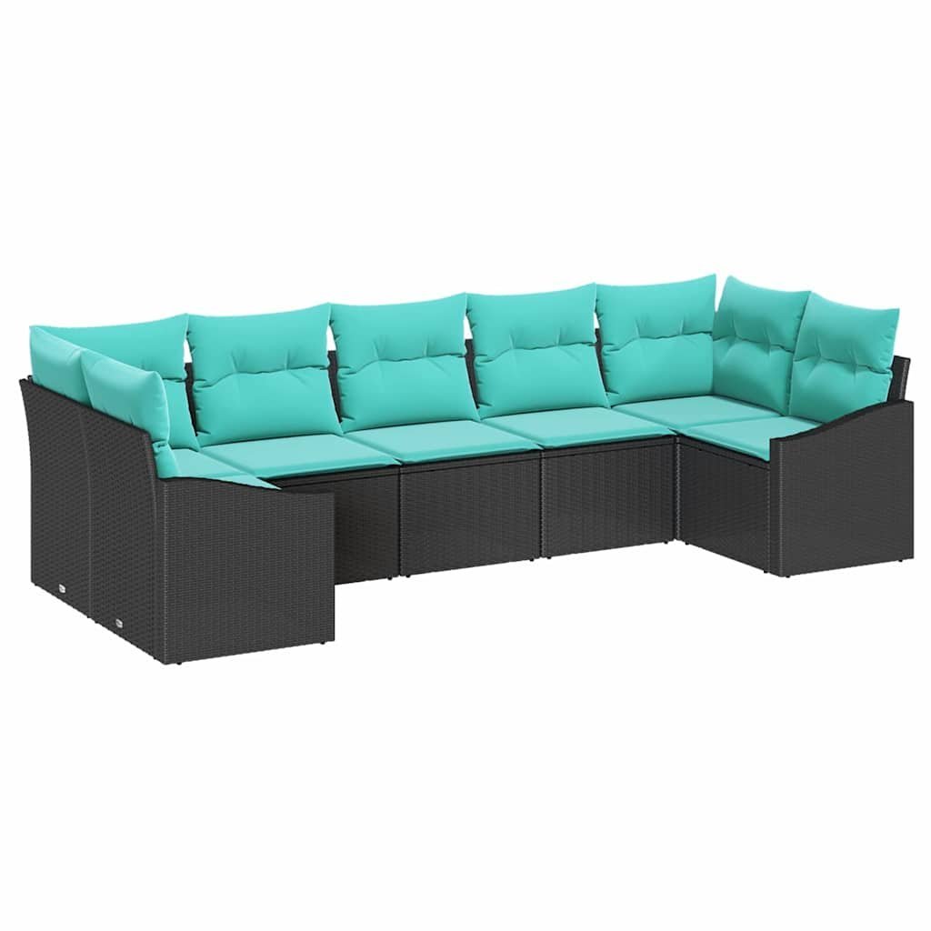vidaXL Zestaw Sof z poduszką 7 pcs Czarny polirattan