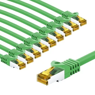 goobay 66103 CAT7 kabel sieciowy w zestawie po 10 szt./kabel krosowy ekranowany S/FTP/CU Ethernet, PiMF, LSZH/Cat 7 kabel z 10 Gbits/zielony / 10 x 1 m - Kable miedziane - miniaturka - grafika 1