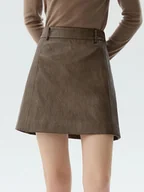 Spódnice - Skórzana spódnica mini - Brązowy - miniaturka - grafika 1