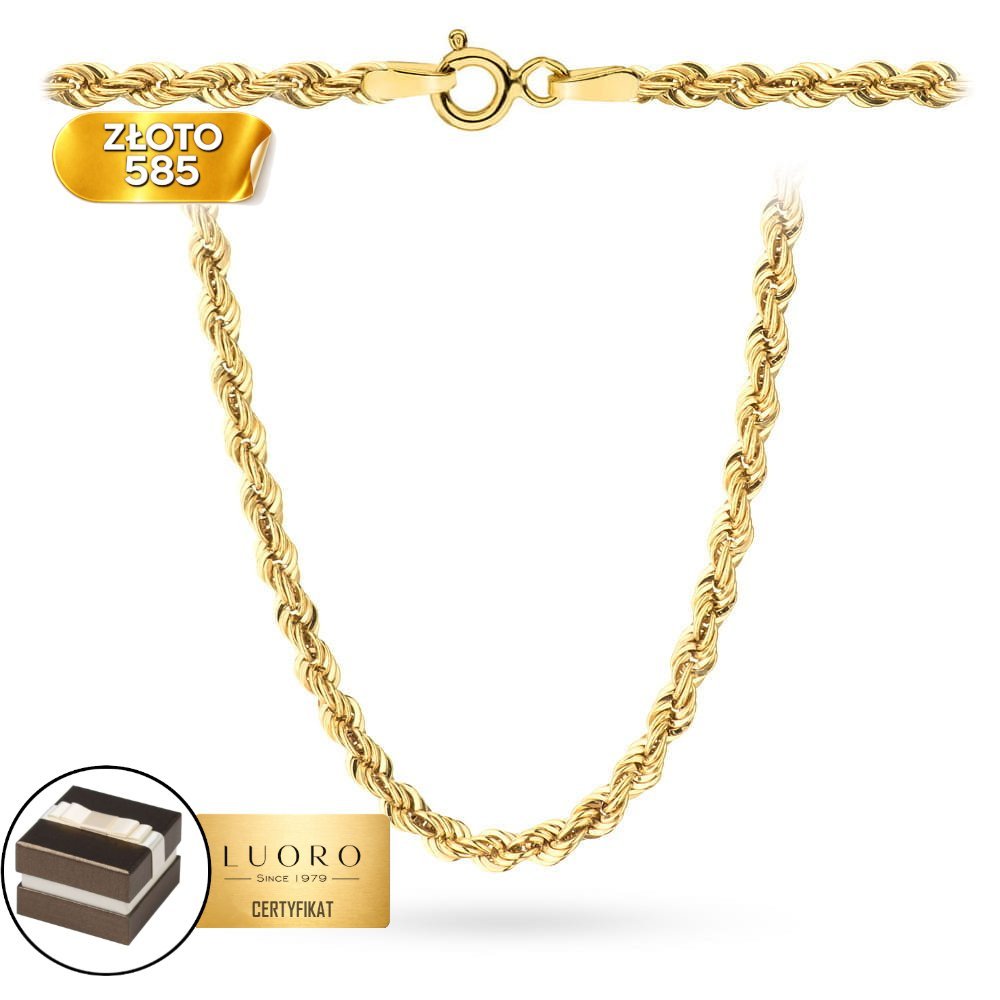 ŁAŃCUSZEK ZŁOTY 585 14K SPLOT KORDA 50 CM ŻÓŁTE ZŁOTO ELEGANCKI