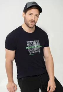 T-shirt męski z bawełny T-NEWCITY granatowy - Volcano - Koszulki męskie - miniaturka - grafika 1