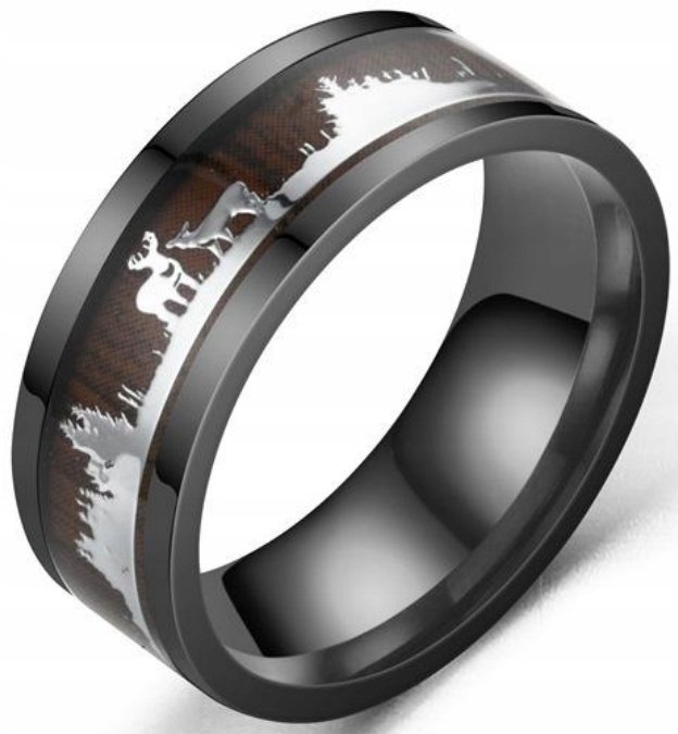 Czarny Pierścień Drewniany Jeleń Świąteczny Sygnet