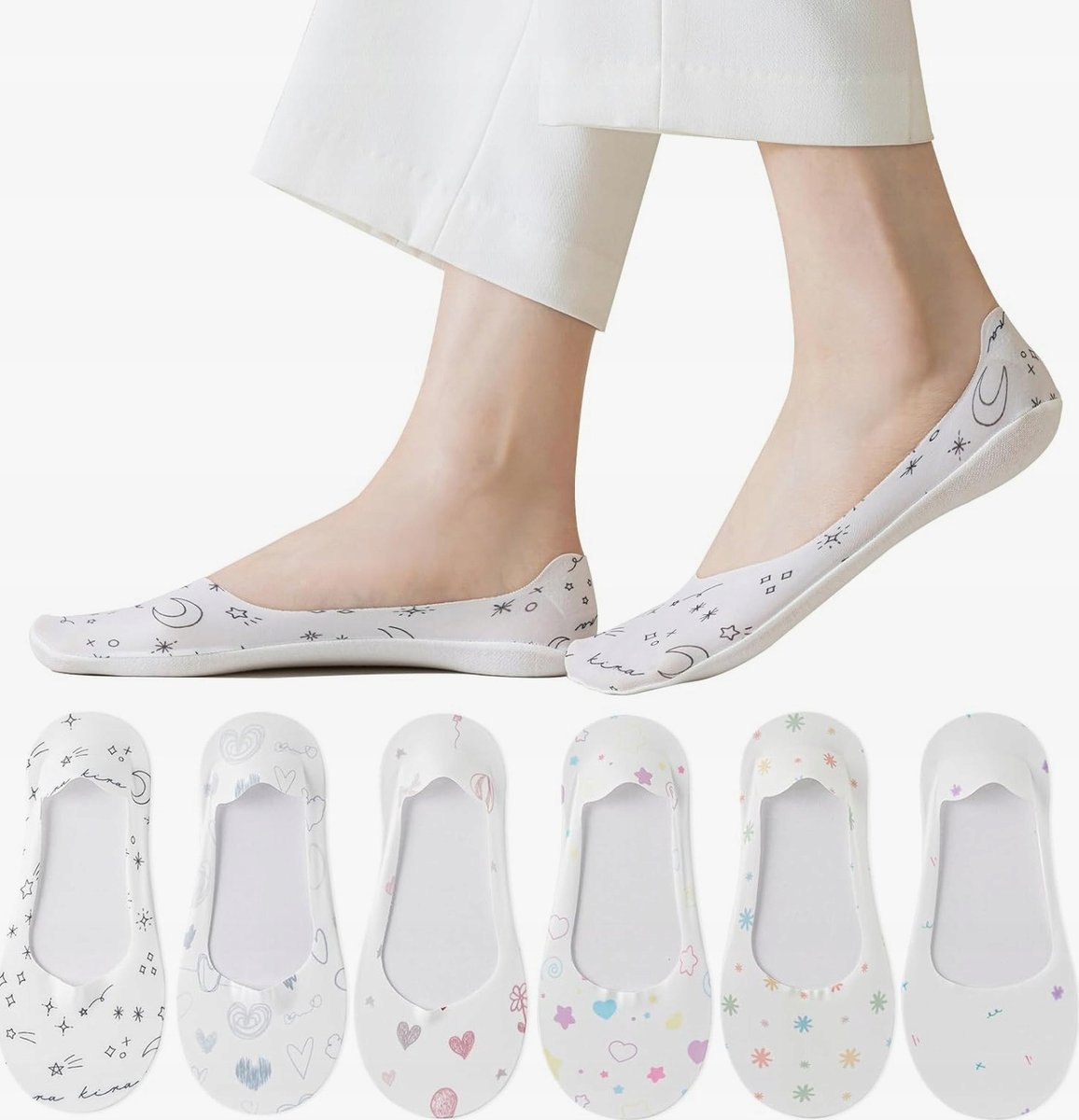 6 par skarpet damskich typu sneakers - Niewidoczne skarpetki z antypoślizgowym silikonem piękny obraz kwiatowy 36-39