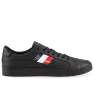 Buty sportowe męskie - Buty Tommy Hilfiger Signature Detailing Leather Trainers FM0FM04140-BDS - czarne - miniaturka - grafika 1