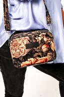 Torebki damskie - PROPS & OKEE Torebka damska podwójna listonoszka wzór kwiaty welurowa Sepia - miniaturka - grafika 1