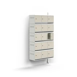 Szafka na buty ENTRY, moduł dodatkowy, naścienna, 15 metalowych drzwi, 1800x900x300 mm, biały/szary - Szafki na buty - miniaturka - grafika 1