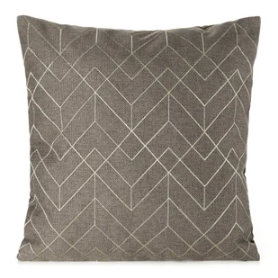 Poszewka dekoracyjna MILA 45x45 Eurofirany ciemnobeżowa a'la len + złoty geometryczny haft - Poszewki na poduszki - miniaturka - grafika 1