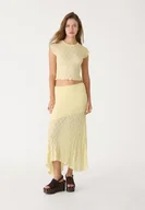 Koszulki i topy damskie - Stradivarius Koronkowa koszulka mini z rękawem Żółty pastelowy S - miniaturka - grafika 1