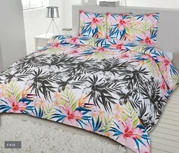 Matex Pościel flanelowa 140x200 F-61A liście palmy kwiaty szare kolorowe - Pościel - miniaturka - grafika 1