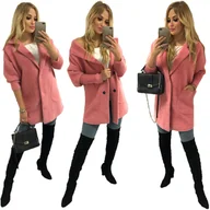 Płaszcze damskie - Płaszcz ALPAKI kurtka WEŁNA MOCNY RÓŻ oversize - miniaturka - grafika 1