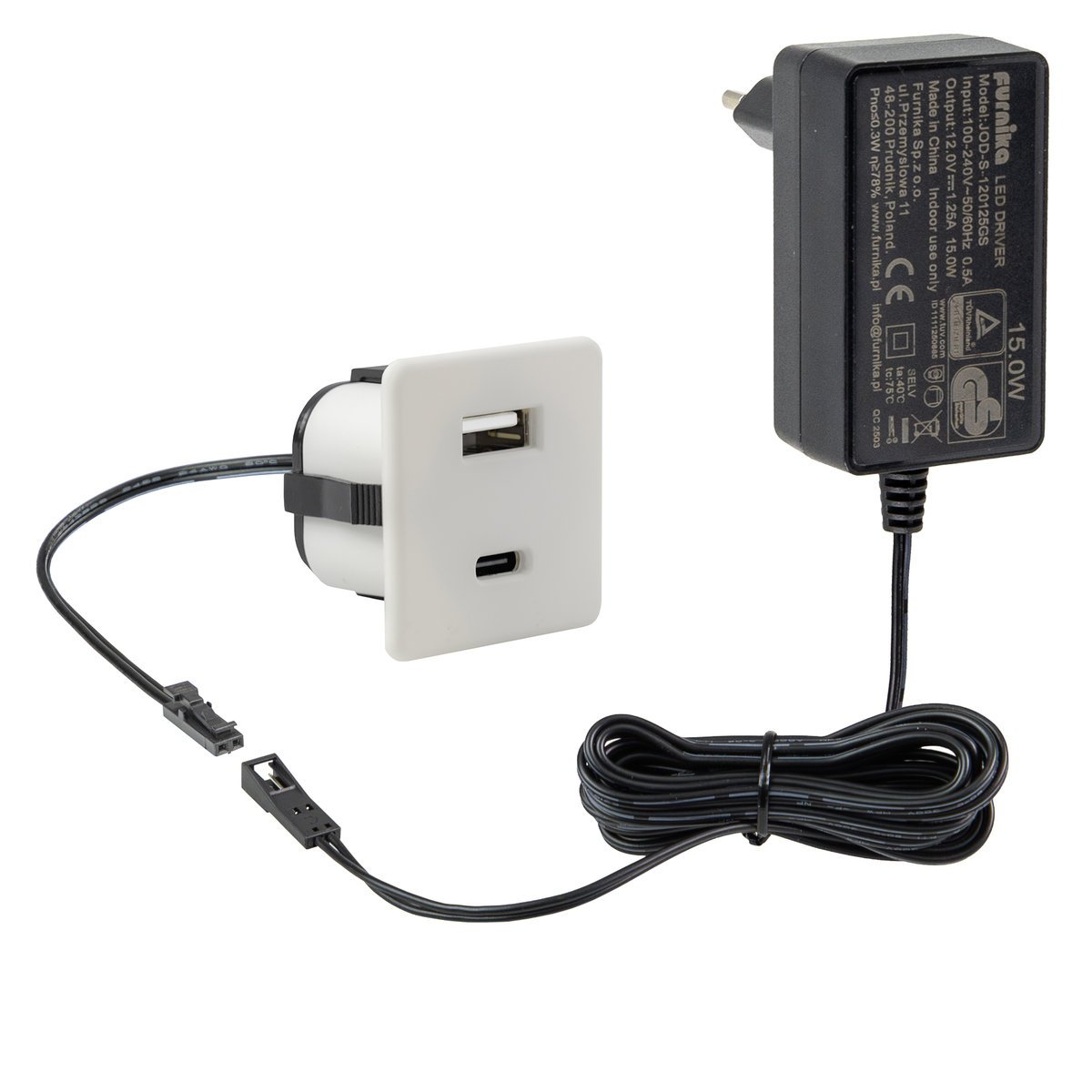 Ładowarka meblowa 2x USB-A + USB-C wpuszczana do płyty biała