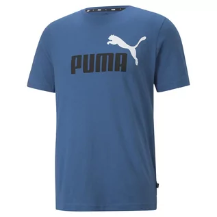 Koszulki sportowe męskie - Męska Koszulka PUMA ESS+ 2 COL LOGO TEE LAKE BLUE 58675919 – Niebieski - grafika 1