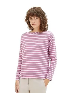 Koszulki i topy damskie - TOM TAILOR Damska koszulka z długim rękawem, 34407 - Mauve Offwhite Stripe, S - grafika 1
