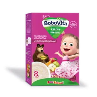 Nutricia BOBOVITA BoboVita Masha&Bear Kaszka mleczna pełnoziarnista wielozbożowa z kolorowymi owocami, po 8. miesiącu, 200g - Kaszki dla dzieci - miniaturka - grafika 2