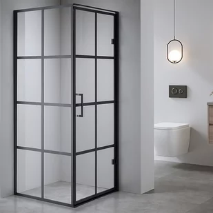 Kabina prysznicowa loft kwadratowa 90x90 czarne szprosy na szkle BS10B - Kabiny prysznicowe - miniaturka - grafika 1