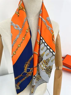 SZAL SZALIK jedwab Apaszka chusta pomarańczowa - Apaszki i szaliki damskie - miniaturka - grafika 1