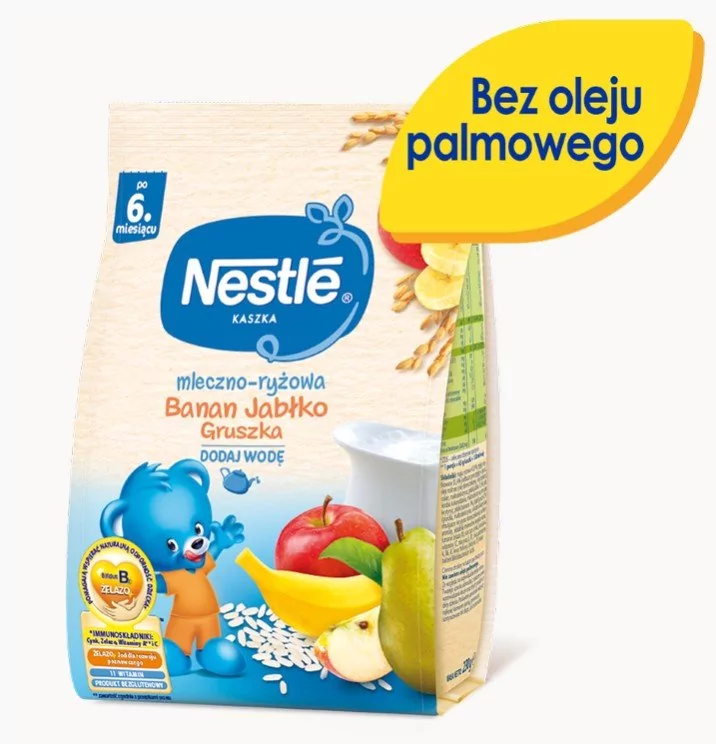 Nestle Kaszka mleczno-ryżowa banan jabłko gruszka po 6 miesiącu