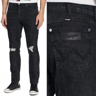 Wrangler LARSTON SLIM DZIURY Bass Black W34 L34 - Spodnie męskie - miniaturka - grafika 1