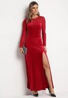 Sukienki - Czerwona Welurowa Sukienka Maxi z Siateczką i Ozdobnym Rozcięciem Lavella - miniaturka - grafika 1