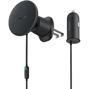 Baseus Magnetyczny uchwyt samochodowy CW01 do kratki z ładowarką USB-A, 15W + 25W (czarny) - Uchwyty samochodowe do telefonów - miniaturka - grafika 1