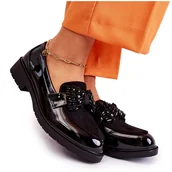 Półbuty damskie - S.Barski Damskie Półbuty Lakierowane Z Kokardą Czarne Laurent - miniaturka - grafika 1