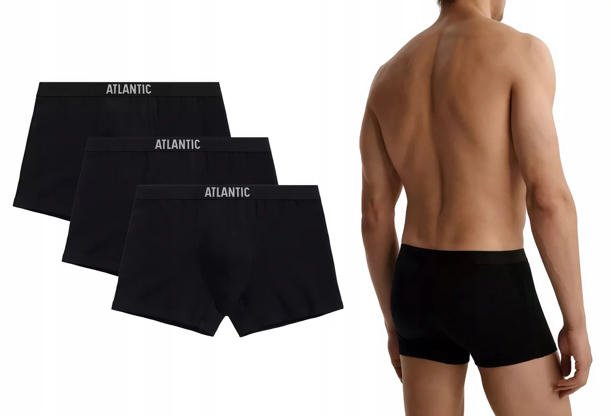 ATLANTIC Bokserki męskie sportowe 3MH-011 CZARNY logo 3-PACK S