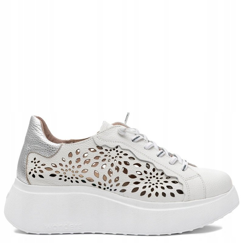 Wonders Skórzane Sneakersy Damskie Na Platformie A-3641-OFF-PLATA r.39