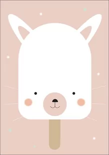 Plakat, Wesołe lody królik na różowym tle, 40x50 cm - Plakaty - miniaturka - grafika 1