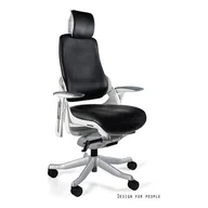 Fotele i krzesła biurowe - Fotel obrotowy WAU skóra naturalna Biały + czarny - miniaturka - grafika 1