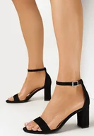 Sandały damskie - Czarne Sandały na Słupku Ze Sprzączką Lanleh - miniaturka - grafika 1