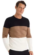 Swetry męskie - DEFACTO SWETER MĘSKI W TRÓJKOLOROWE PASY Z OKRĄGŁYM DEKOLTEM S 5DA - miniaturka - grafika 1