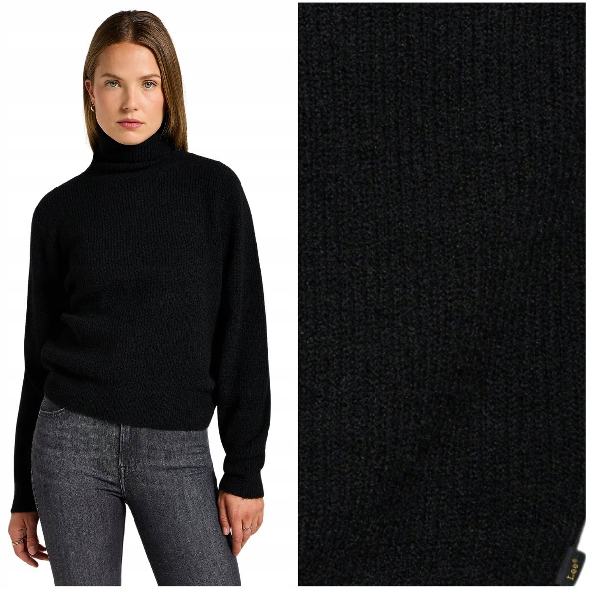 Lee ROLL NECK KNIT Black luźny pastelowy damski golf z dodatkiem wełny S