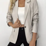 Marynarki i żakiety damskie - TEMU Stylowy fioletowy blazer dla kobiet - długi rękaw, jednokorbowy kurtka z teksturą, idealny na wiosnę/leto/jesień, poliestrowy, swobodny, ale - miniaturka - grafika 1