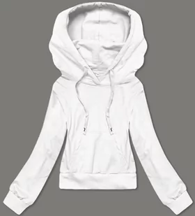 KRÓTKA BLUZA DRESOWA Z KAPTUREM BIAŁA (8B939-1) - J.STYLE - Bluzy damskie - miniaturka - grafika 1