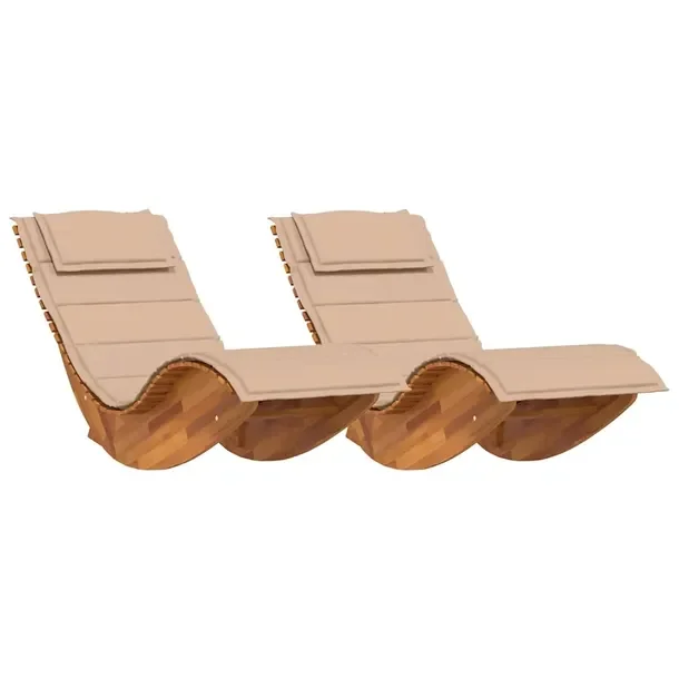Zestaw 2 Leżaków Ogrodowych z Litego Drewna Tekowego, Beżowy