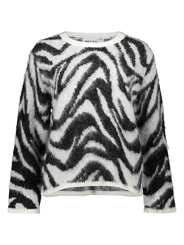Pieces Sweter w kolorze biało-czarnym