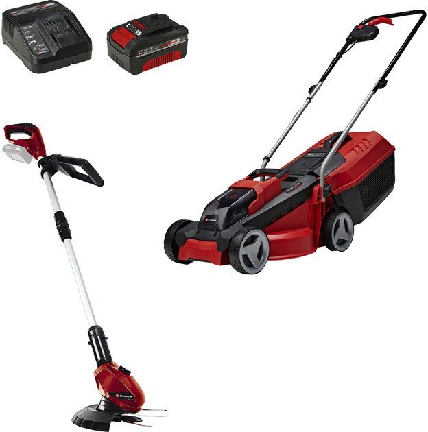 Einhell Cordless Lawn Mower Set GE-CM 18/30 + Grass Trimmer GE-CT 18 red/black, Li-ion battery 4.0Ah