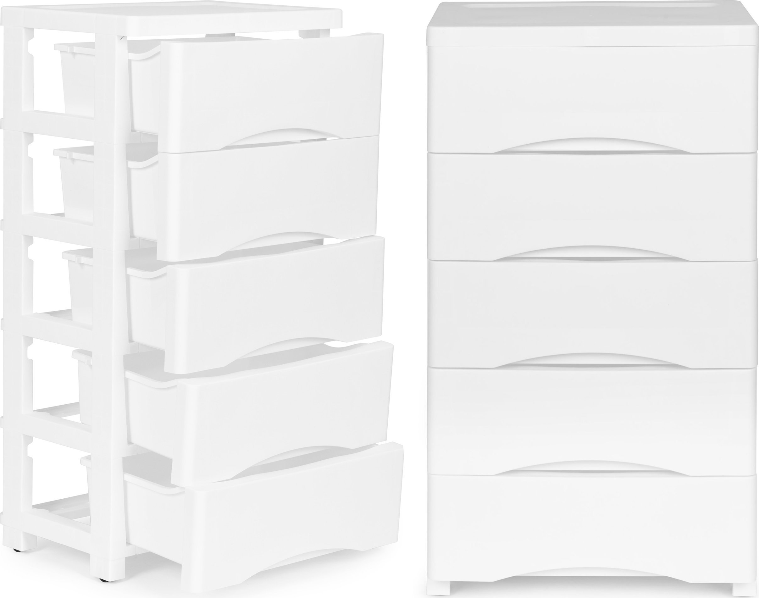 ModernHome Regał z 5 wysuwanymi szufladami nogi z kółkami - biały ModernHome
