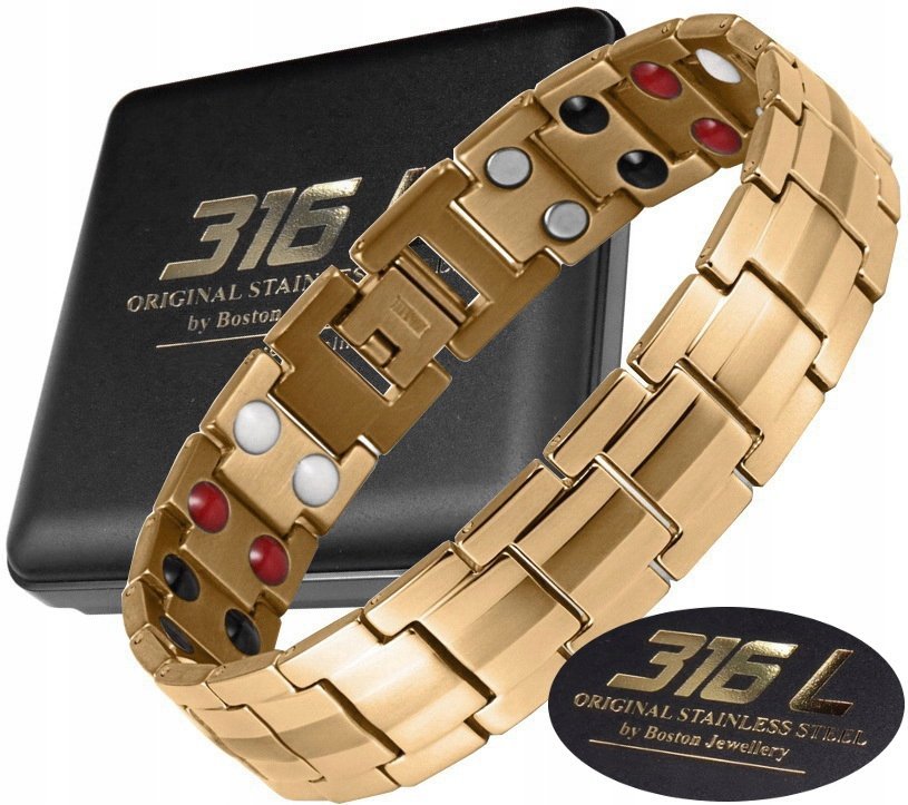 Złota Zdrowotna Bransoleta Bransoletka Męska Magnetyczna Mocna Oryginał