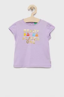 United Colors of Benetton t-shirt bawełniany dziecięcy kolor fioletowy - Koszulki dla dziewczynek - miniaturka - grafika 1
